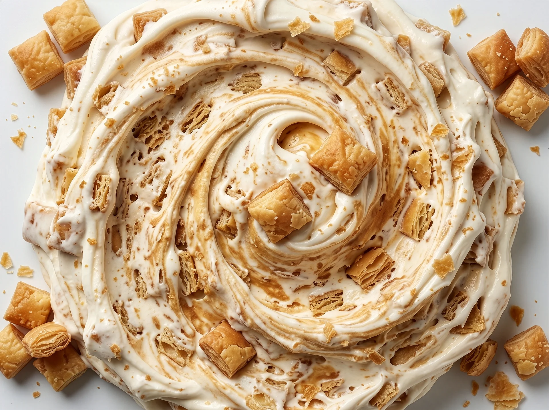Ice cream topped with crispy baklava bites that keep their crunch when frozen